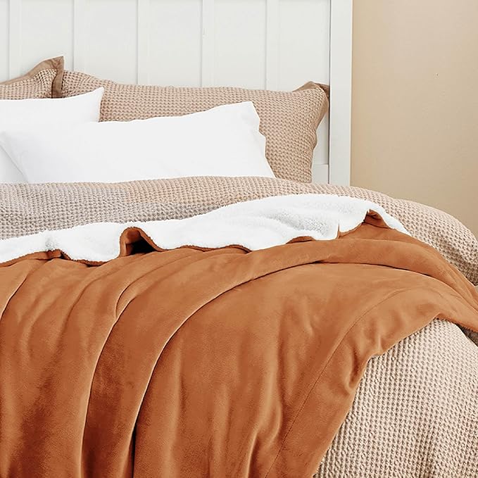 Bedsure GentleSoft Sherpa Fleece Blankets King Size for Bed - Thick and Warm, Soft Fuzzy Plush King Blanket for Winter, Burnt Orange, 108x90 Inches