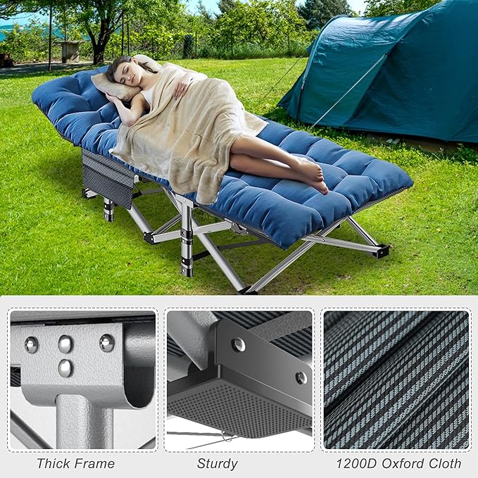 ABORON Oversized XXL Folding Camping Cot W/Mat for Adults, 78" L x 32" W x 18" H, Heavy Duty Outdoor Bed with Carry Bag,1200 D Layer Oxford Travel Camp Cots