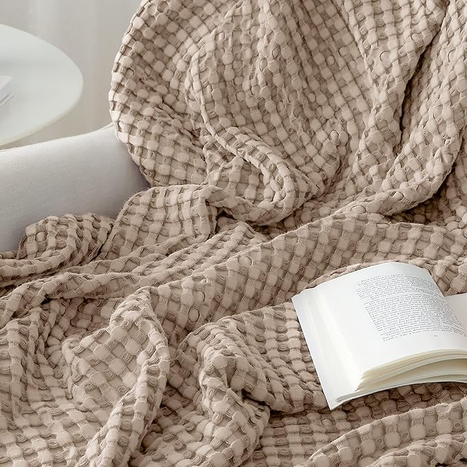 Bedsure Cooling Cotton Waffle Twin XL Blanket - Lightweight Breathable Blanket of Rayon Derived from Bamboo for Hot Sleepers, Luxury Throws for Bed, Couch and Sofa, Taupe, 66x90 Inches