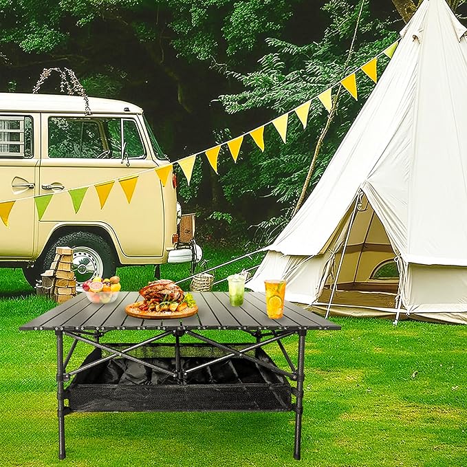 Lightweight Foldable Camping Table - Portable Low Picnic Folding Table for Outdoor, Backyard, Beach, BBQ, Picnic & Patio, Compact Roll-Up Design with Carry Bag