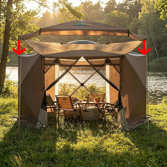 COBIZI 12x12FT Pop Up Gazebo Screen Tent Screen House for Camping, Screen Room with Mosquito Netting, Hub Tent Instant Screened Canopy with Carrying Bag and Ground Stakes, Brown(Upgraded)
