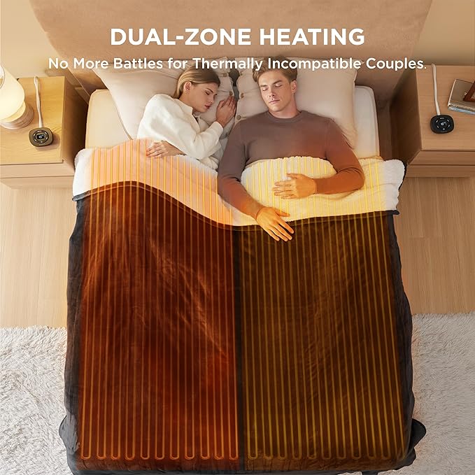 Bedsure Electric Blanket Queen Size - Dual Control Heated Blanket Queen, Fast Heating with 10 Time Settings & 10 Heat Settings, Warm Gift for Grandma (84x90 inches, Black)