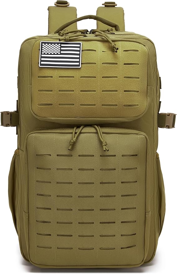 Wotony Military Tactical Backpack for Men Waterproof Daypack 3 Day Assault Pack Laser-Cut MOLLE Webbing Design with Water Bottle Holder Black Small Tactical Assault Bag (Khaki, 35L)