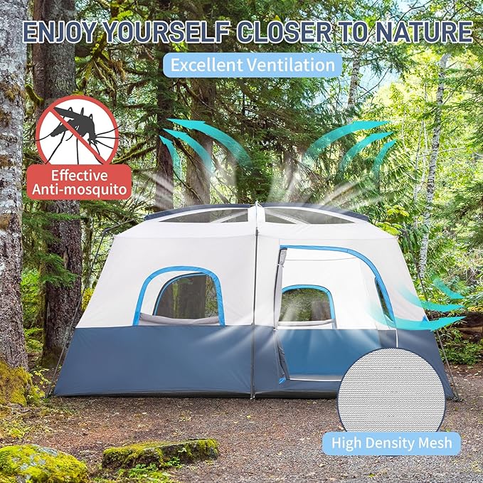 Outvita 8/10 Person Camping Tent, Large 2 Room Family Tent with Weatherproof Instant Cabin Shelter with Rainfly & Carry Bag for Backpacking Hiking Car Traveling…