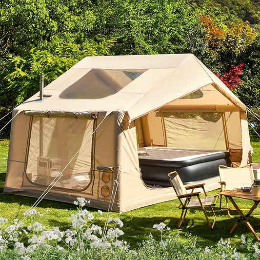 EROMMY 4/6/8/12 Person Inflatable Tent with Skylight, 4 Season Blow Up Tents with Hand Pump for Outdoor Camping & Hiking, Easy Set-up Windproof Sunproof Waterproof