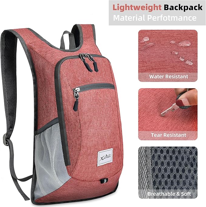 Hiking Backpack 10L Small Travel Lightweight Daypack Foldable Hiking Packable Camping Hiking Backpacks for Women Men (Red)