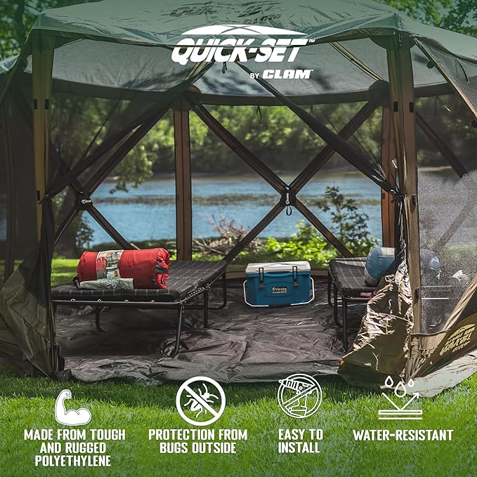 CLAM Quick-Set Camping Tent Footprint Mat, 150" x 150" Pavilion Ground Tarp and Waterproof Outdoor Flooring for Screen Tents and Canopies