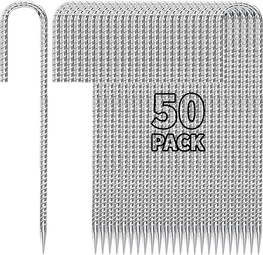 12 inch Fence Stakes Heavy Duty 50-Pack J Hook Rebar Ground Stakes Anchor Galvanized Tent Stakes for Outdoor Decorations Inflatables Metal Stakes for Wire Fencing