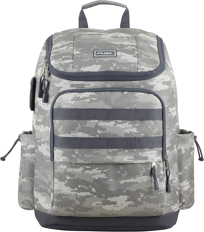FUEL Travel Laptop Hiking Backpack Carry On Airline Approved Luggage Bag Carry On Large Backpack, Gray Flannel Static Camo Print