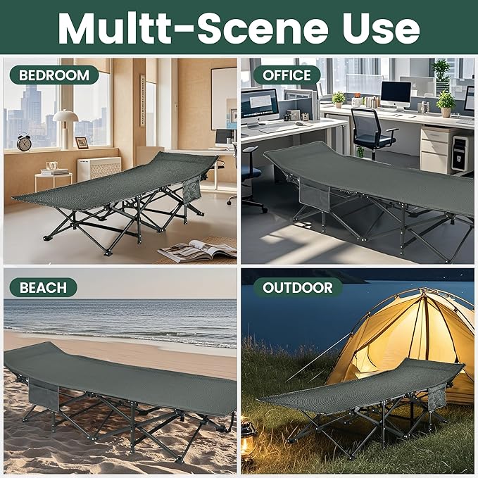 Oversized XXL Folding Camping Cot W/Mattress, 75" L x 27.5" W x 14" H, Heavy Duty Portable Cot for Adults with Carry Bag – Durable 1200D Oxford Fabric for Camping, Travel, Home, or Office