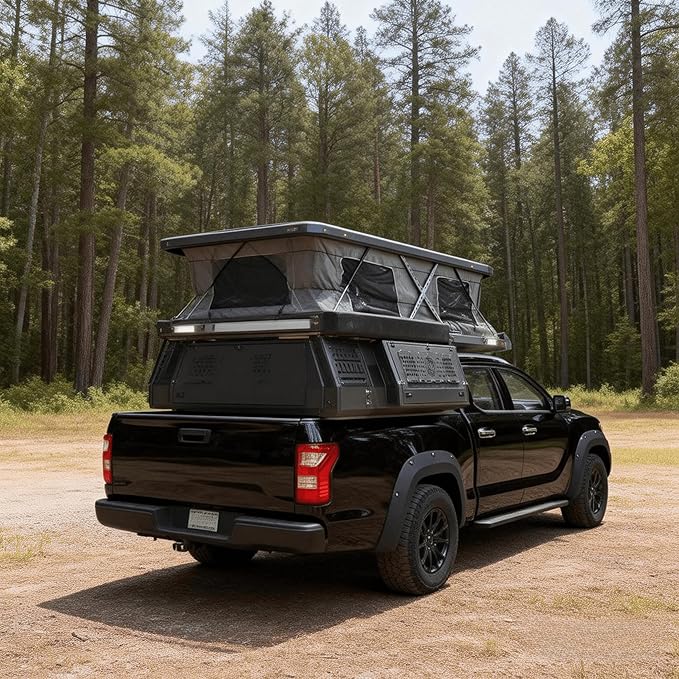 4 Season Truck Tent - All-Weather Hard Shell Pop Up Camper with Insulated Roof and 1500mm Waterproof Fabric for Pickup Trucks, Fast Deploy Design