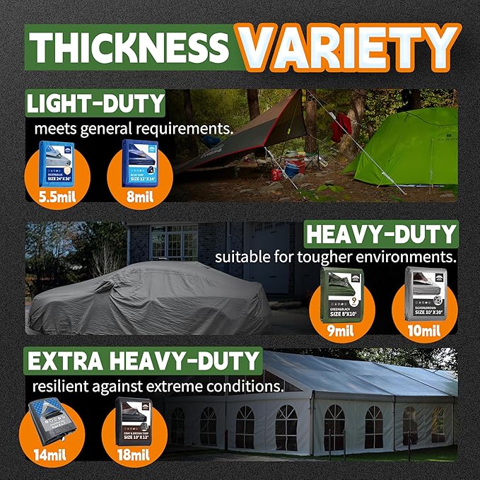 RAINDEWAY Tarps 20x30 Feet,Tarp Waterproof,9Mil Thick,Finished Size,Multipurpose Poly Tarp Cover with Metal Grommets and Reinforced Edges,Green/Black Tarpaulin