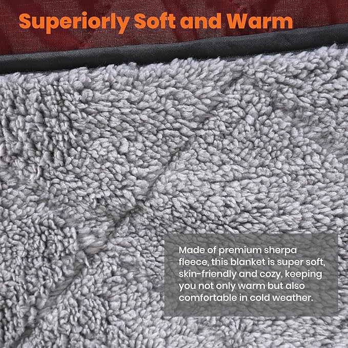 Outdoor/Indoor Sherpa Blanket, Oversized Waterproof Stadium Blanket for Cold Weather. Warm, Soft, Portable, Great for Stadium, Sports Events, Camping, Indoor - 82x56in., Antique Ruby
