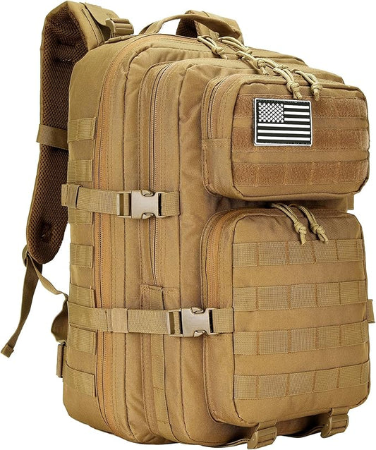 45L Military Tactical Backpacks 3 Days Assault Pack Bag Fitness Rucksack 3 Day Bug Out Bag Hiking Treeking Molle Daypack (Khaki)