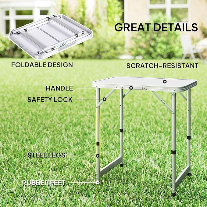 Outsunny 23" Folding Camping Table with Height Adjustability, Lightweight Portable Table with Carry Handle, Outdoor Folding Table Camping Accessories