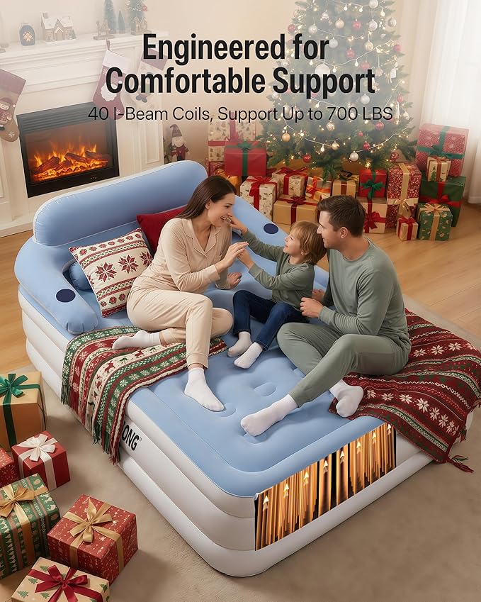 JEASONG Air Mattress Queen with Built in Pump, 20" Raised Blow Up Mattress, Cordless Inflatable Mattress, Air Bed with Headboard, Inflatable Bed Portable Airbed for Camping, Guest, and Home, 700 lbs