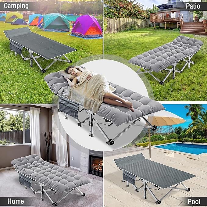 ABORON Camping Cot for Adults, Folding Sleeping Cot with Mattress, 500 lb Capacity Heavy Duty Outdoor Folding Sleeping Bed, Portable Cot Bed for Camping, Indoor Guest Use, Home & Travel