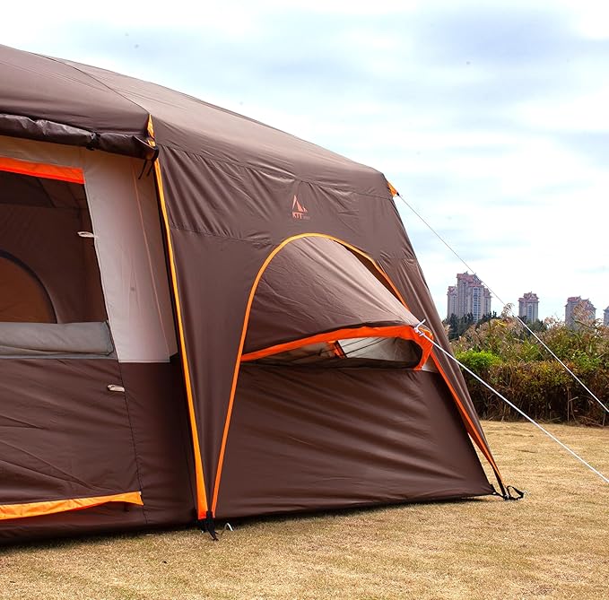 KTT Extra Large Tent 6-10-12-14 Person(Style-B),Family Cabin Tents,2 Rooms,3 Doors and 3 Windows with Mesh,Straight Wall,Waterproof,Double Layer,Big Tent for Outdoor,Picnic,Camping,Family Gathering