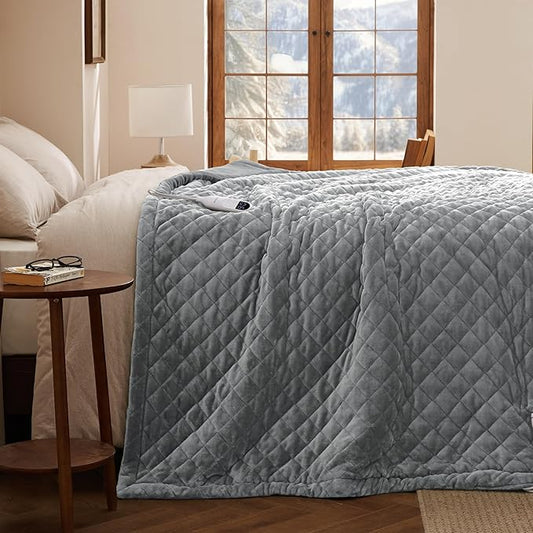 Bedsure Electric Blanket Twin - Quilted Heated Blanket Twin Size, Soft Flannel Thick Heating Blanket with 10 Time Settings & 6 Heat Settings, Warm Gifts for Women Men (62x84 inches, Formal Gray)