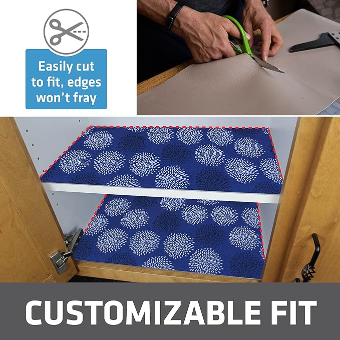 Drymate Premium Luxury Shelf & Drawer Liner, Thick Cushioned Fabric, Non-Adhesive, Absorbent, Waterproof, Slip-Resistant, Liners for Kitchen Cabinets, Cupboards (USA Made)(12”x59”)(24-Pack)(GoodBlue)