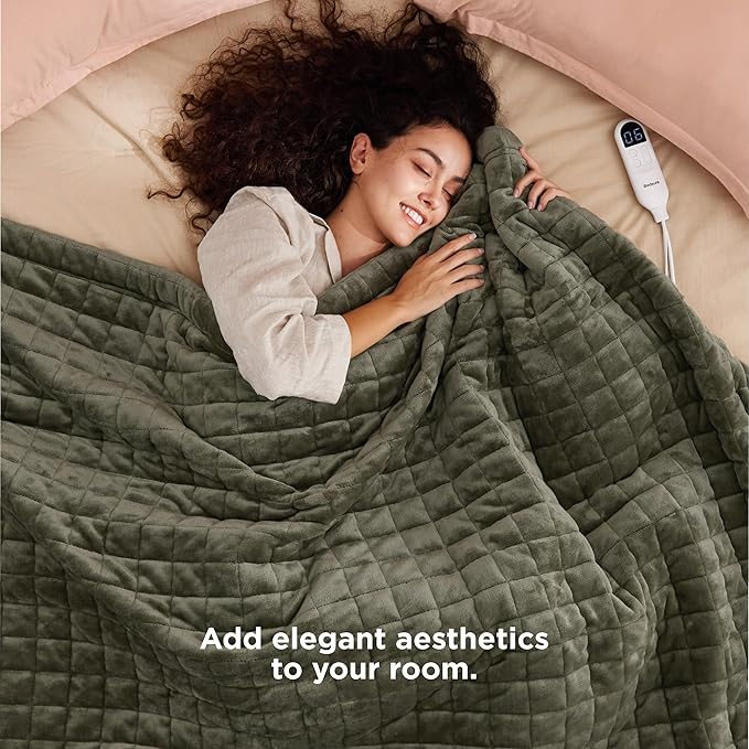 Bedsure Electric Blanket Full Size - Quilted Heated Blanket Full, Soft Flannel Thick Heating Blanket with 10 Time Settings & 6 Heat Settings, Warm Gifts for Women Men (72x84 inches, Olive Green)