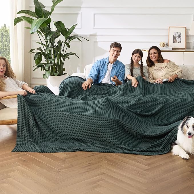 Bedsure Cooling Cotton Waffle Oversized King Blanket - Lightweight Breathable Rayon Derived from Bamboo for Hot Sleepers, Luxury Throws for Bed and Sofa, 120x96 Inches