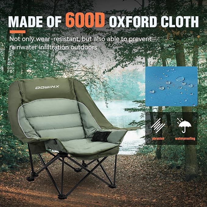 Dowinx Oversized Camping Chair for Adults - Extra Large, Folding Lawn Chair with Cup Holder, 3-Level Adjustable, 400 lbs Capacity, Green