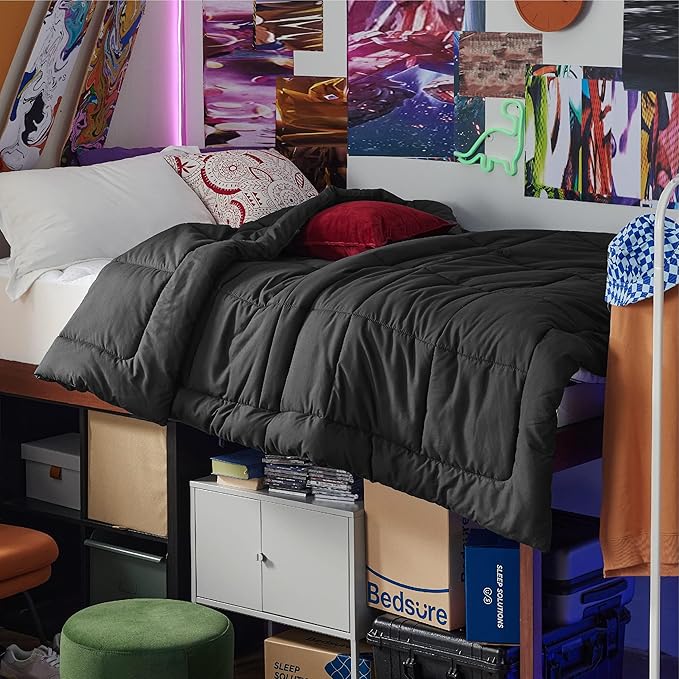 Bedsure Comforter Duvet Insert - Quilted Comforters Twin XL Size, All Season Duvet, GentleSoft Down Alternative Bedding, with 8 Tabs, Gifts for Women/Men, Black, Twin XL 92 x 68 Inches