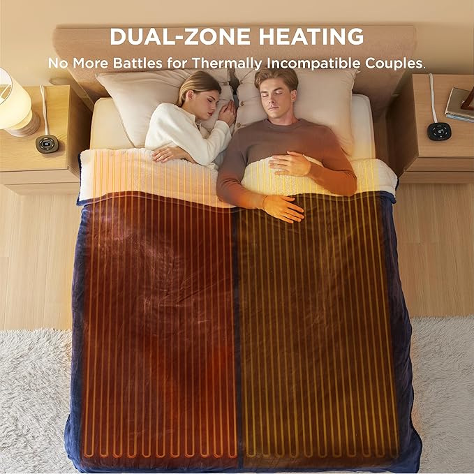 Bedsure Electric Blanket Queen Size - Dual Control Heated Blanket Queen, Fast Heating with 10 Time Settings & 10 Heat Settings, Warm Gift for Grandma (84x90 inches, Pageant Blue)