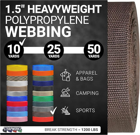 Strapworks Heavyweight Polypropylene Webbing - Heavy Duty Poly Strapping for Outdoor DIY Gear Repair, 1.5 Inches