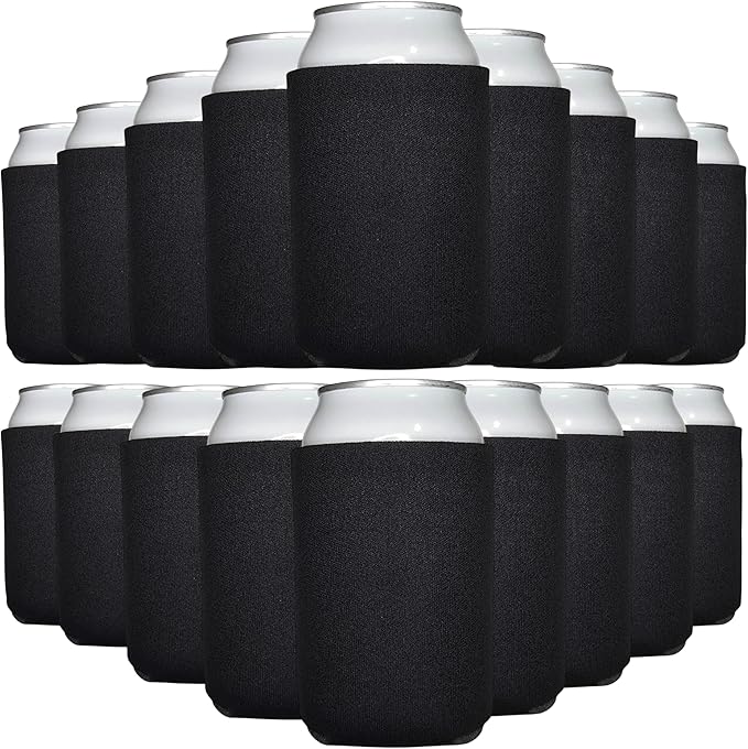 TahoeBay Blank Beer Can Cooler Sleeves (25-Pack) Bulk Sublimation Blanks for Vinyl Plain Soft Foam Can Sleeves Coolers for Soda Cans & Bottles Black, White, Assorted Solid Color (Black)