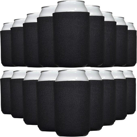 TahoeBay Blank Beer Can Cooler Sleeves (25-Pack) Bulk Sublimation Blanks for Vinyl Plain Soft Foam Can Sleeves Coolers for Soda Cans & Bottles Black, White, Assorted Solid Color (Black)