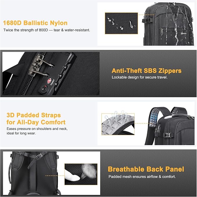 POSO Vacuum Backpack Travel with Pump - 60L Expandable Air Compression System, Vacuum Seal Easyvacpack w/Detachable Wheels, Water Resistant Carry-On Luggage for Traveler Graduate, TSA Lock - Black