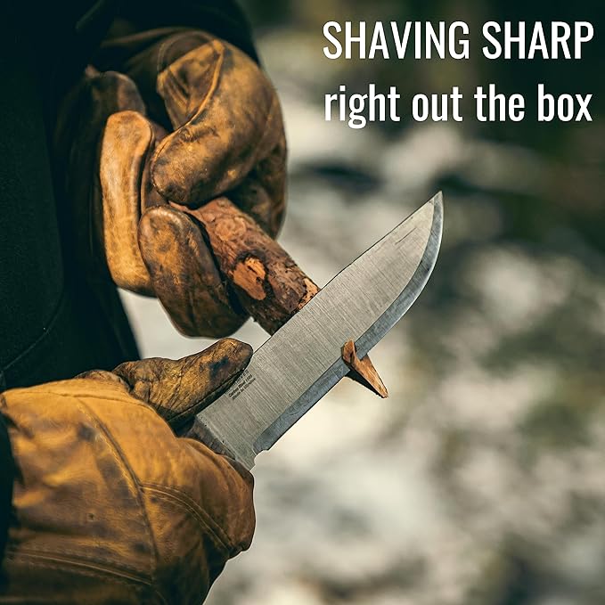 BPSKNIVES Adventurer - Bushcraft Knife - Fixed-Blade Carbon Steel Knife with Leather Sheath and Firestarter - Outdoor Full Tang Knives - Camping Knives - Survival Tactical Camp Knives