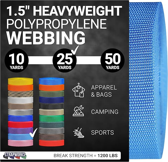 Strapworks Heavyweight Polypropylene Webbing - Heavy Duty Poly Strapping for Outdoor DIY Gear Repair, 1.5 Inches