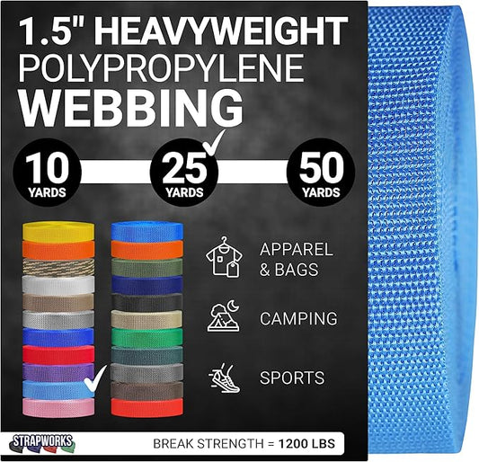 Strapworks Heavyweight Polypropylene Webbing - Heavy Duty Poly Strapping for Outdoor DIY Gear Repair, 1.5 Inches