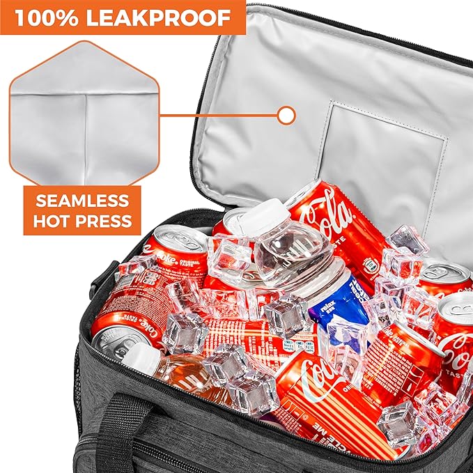 OPUX Soft Cooler Bag, Insulated Collapsible Lunch Cooler Tote for Men Work Camping Beach Travel, Portable Soft Sided Leakproof Waterproof Large Lunch Bag Box with Shoulder Strap 24 Cans, Charcoal Gray