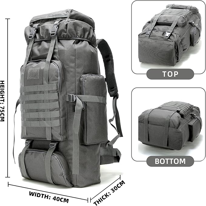 King'sGuard 70L Camping Hiking Backpack for Men Women Large Military Tactical Backpack Molle Rucksack Backpack for Outdoor