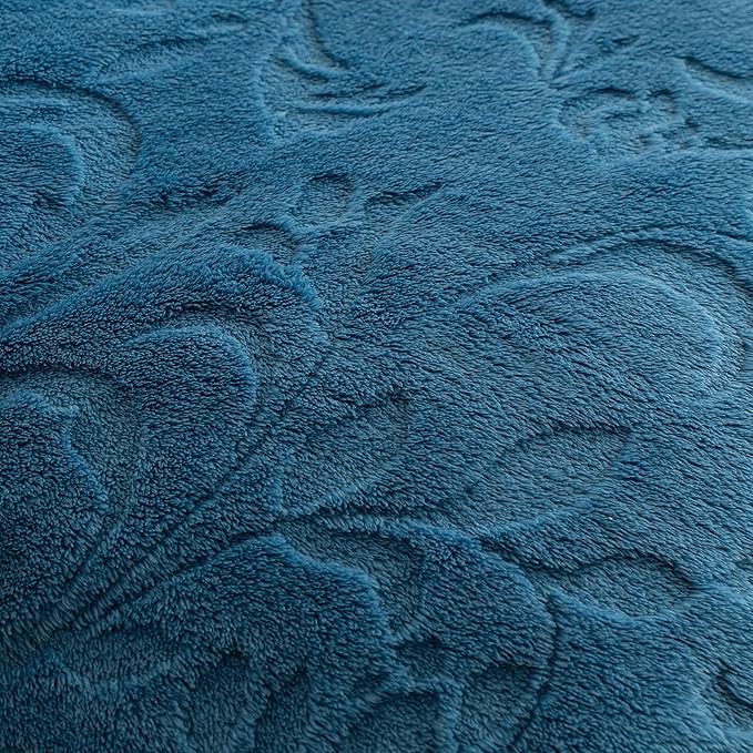 UKELER Sherpa Throw Blanket 60 × 80 inch Floral Design Cozy Fleece Blanket for Bed Couch Sofa Camping, Great Gift for Mother's Day, Father's Day, Thanksgiving, Christmas,New Year's Day, Navy Blue