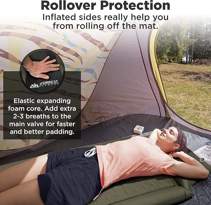 IFORREST Camping Pad with Armrest & Pillow - Self-InflatingAir Mattress, Rollover Protection, Ultra-Comfortable Mat, Lightweight for Tent, Cot, Backpacking(L/XL)