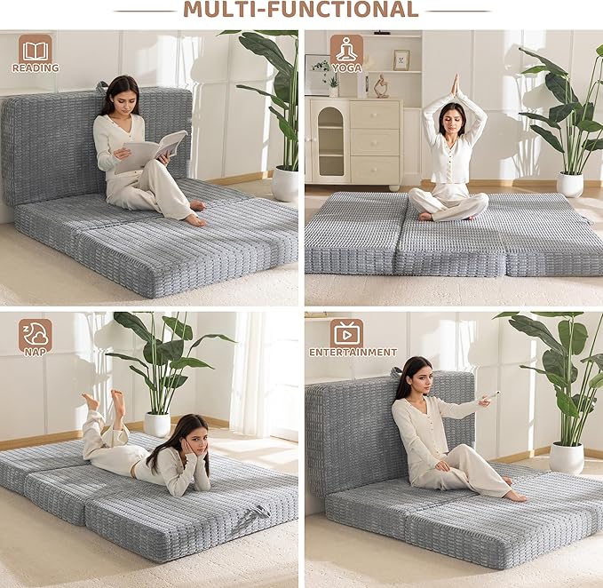 BYBYME Memory Foam Tri-Folding Mattress, 6 Inch Gel Folding Mattress Topper, Foldable Soft Guest Bed Camping Pad, with Washable Cover