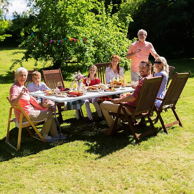SUPER DEAL 8FT Folding Picnic Table for Indoor Outdoor, Portable Fold-in-Half Plastic Dining Camping Party Table with Carrying Handle