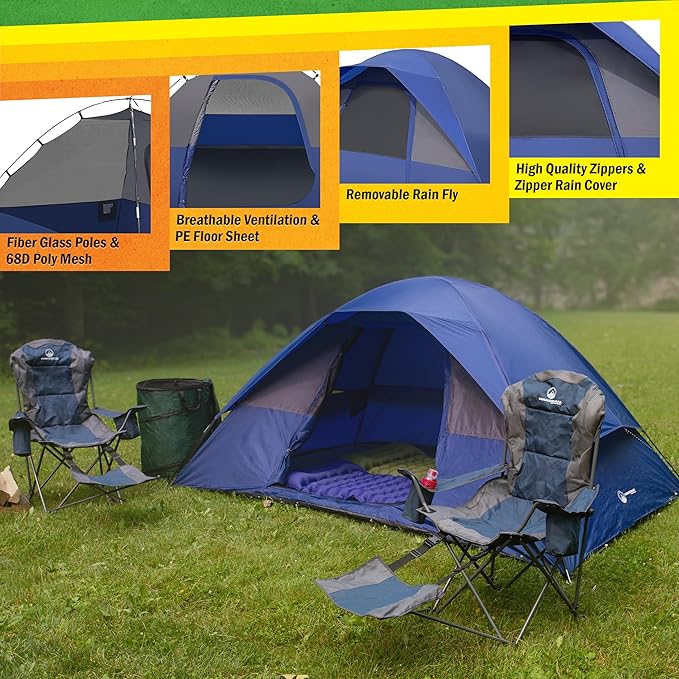 Person Camping Tent - Water-Resistant Family Tent for Camping with Removable Rain Fly, Storage Pocket, and Carrying Bag by Wakeman Outdoors