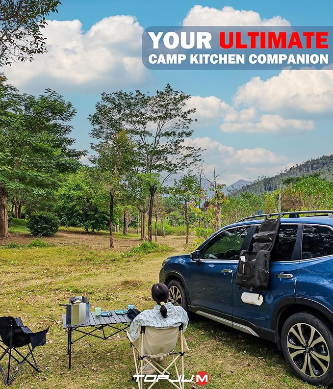 Camp Kitchen Organizer, Cooking Tools Storage Caddy Bag, Multi-Pockets, Paper Towel Holder, Portable Hanging Kitchen Caddy for Camping Utensils, Cookware & BBQ Essentials Bag Only