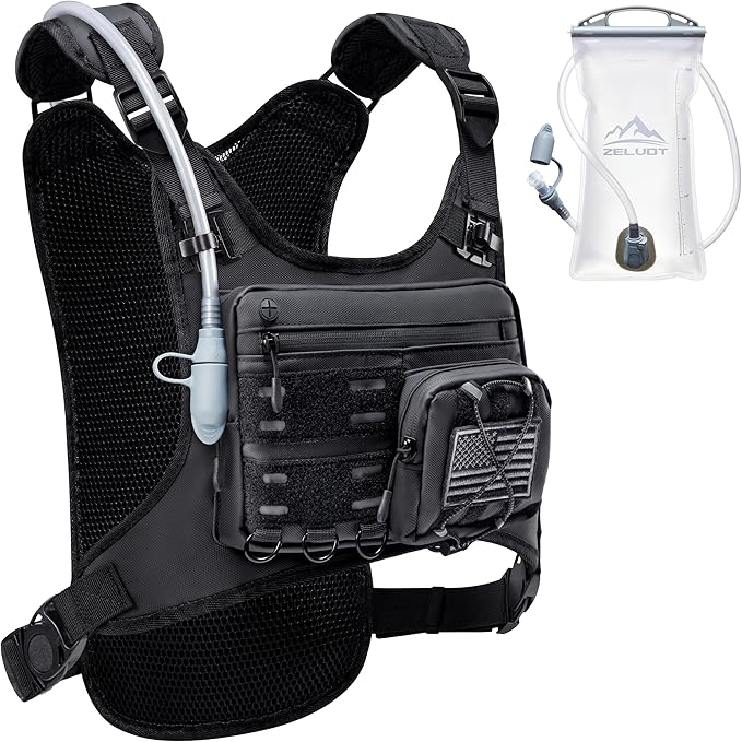 Running Vest with 2L Water Bladder, Hydration Backpack, USA Original Patent, Lightweight Hydration Pack with Gear Holder, Reflective Chest Pack for Men Women for Marathon