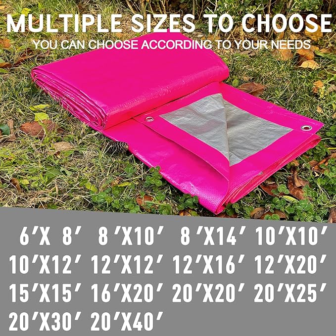 STARPYNG-7 Mil Pink/Silver 12x16 Feet Tarp-Multifunctional Waterproof Tarpaulin-Waterproof, UV Resistant, Rip and Tear Resistant, Poly Tarpaulin with Reinforced Edges for Cover