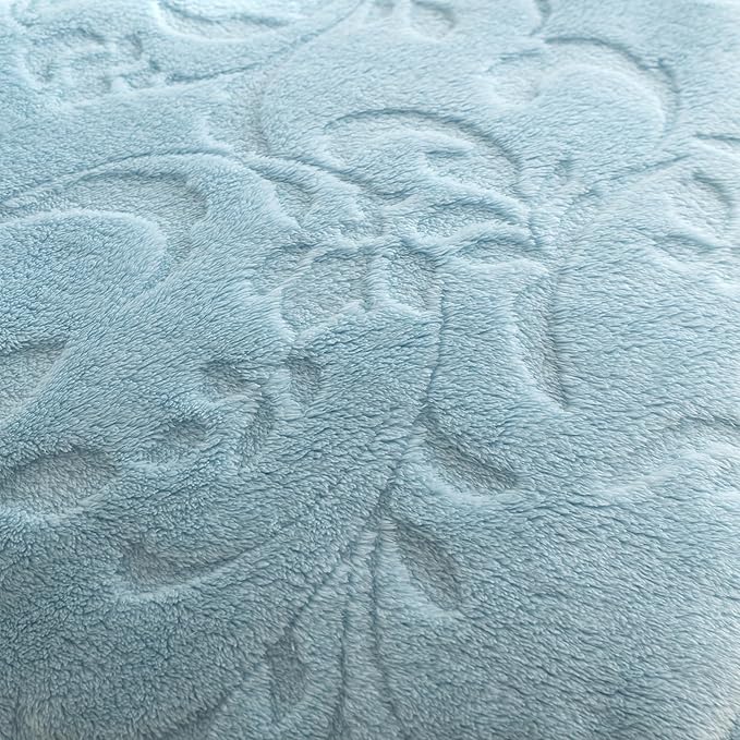 UKELER Floral Sherpa Throw Blanket 50 × 60 inch,Sherpa Fleece Blanket for All Season, Warm and Cozy Blanket for Bed Couch Sofa Office Camping, Blue