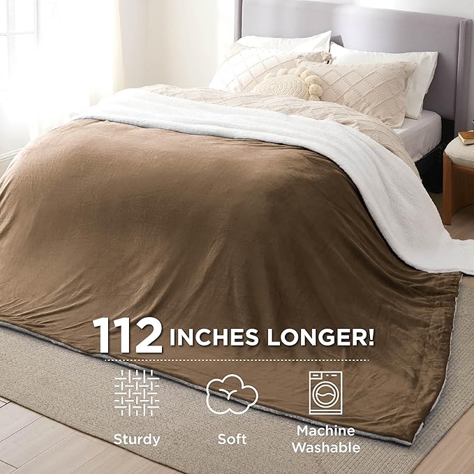 Bedsure GentleSoft Sherpa Fleece Oversized Cal King Blankets for Bed - Thick and Warm, Soft Fuzzy Plush Large Blanket for Winter, Camel, 112x98 Inches