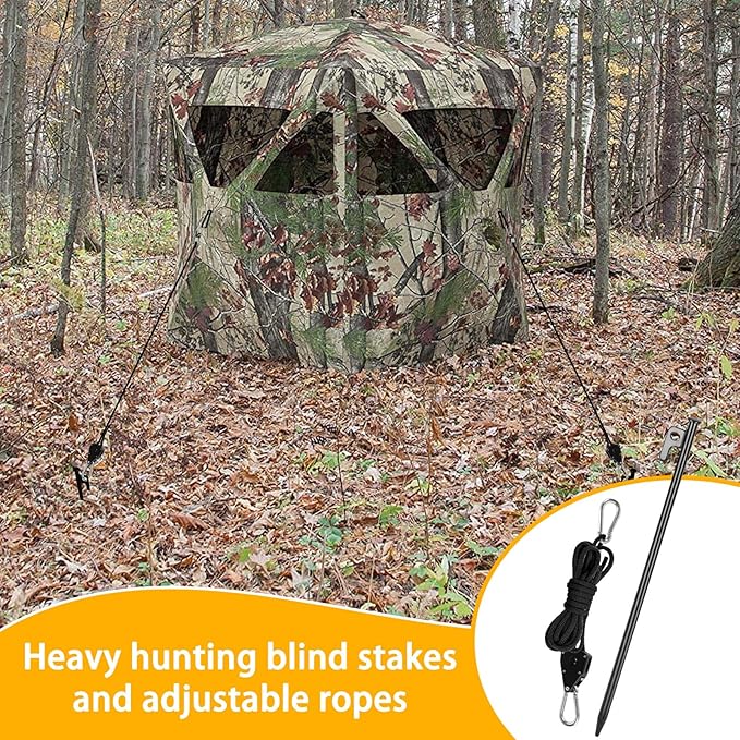 4 Pack Hunting Blind Stakes Kit Heavy Duty Metal Tent Tacks with Ratchet Tie Down Straps Ground Blind Stakes Anchor Kit for Hunt Trip Hunting Blinds Drilling Stakes for Deer Turkey Dove Bowhunter
