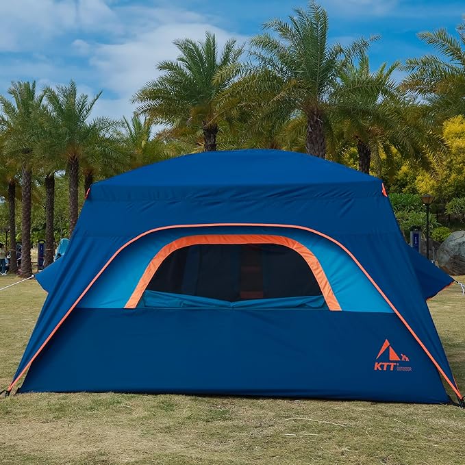 KTT Extra Large Tent 6-10-12-14 Person(B),Family Cabin Tents,2 Rooms,3 Doors and 3 Windows with Mesh,Straight Wall,Waterproof,Double Layer,Big Tent for Outdoor,Picnic,Camping,Family Gathering